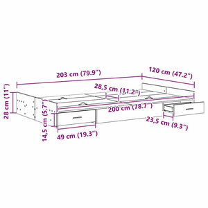 Förvaringssängram Betonggrå 120 x 200 cm Konstruerat trä