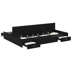 Förvaringssängram Svart Ek 140 x 190 cm Konstruerat trä