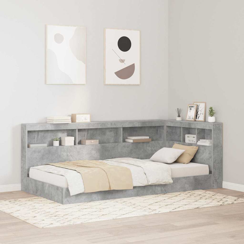 Bokhylla Säng med hylla Betonggrå 75 x 190 cm Konstruerat trä