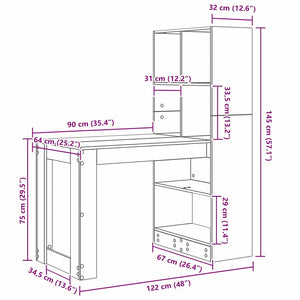 Skrivbord med hylla Rökt ek 122 x 67 x 145 cm Konstruerat trä