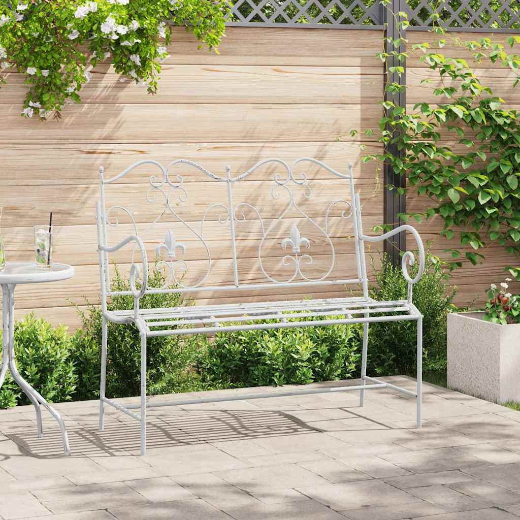 Trädgårdsbänk 2 -Seater 104 x 54 x 93 cm Stål Antik vit