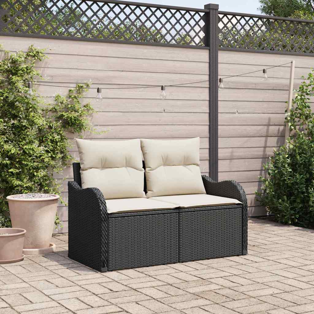 Trädgårdsoffa med kudde Svart 121 x 62 x 69cm konstrotting