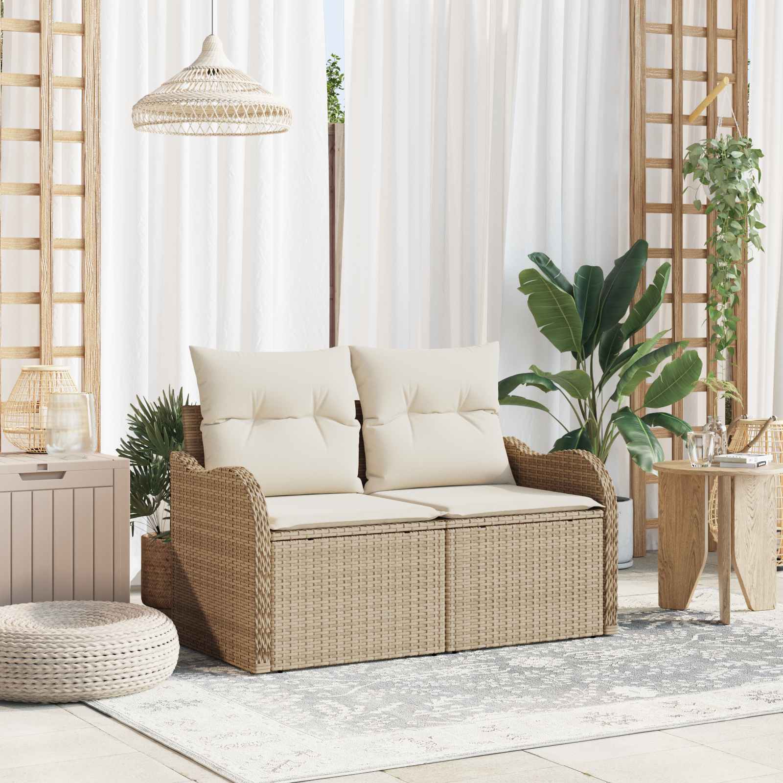 Trädgårdsoffa med kudde Beige 121 x 62 x 69cm konstrotting