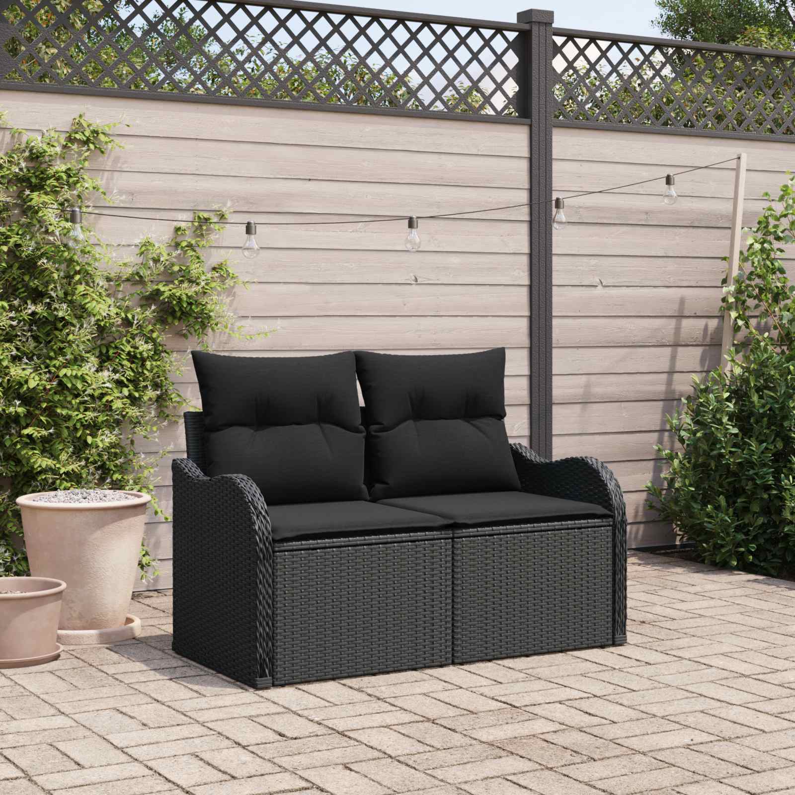 Trädgårdsoffa med kudde Svart 121 x 62 x 69cm konstrotting