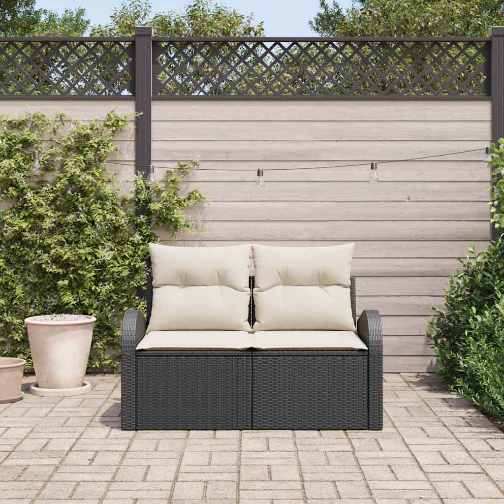Trädgårdsoffa med kudde Svart 124 x 62 x 69 cm konstrotting