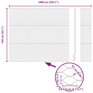Hexagonstängsel Grå 1,4 x 10 m PVC