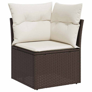 Trädgårdsoffset med kudde 6 pcs Brun Poly Rattan