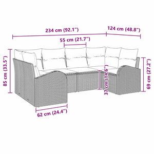 Trädgårdsoffset med kudde 6 pcs Brun Poly Rattan