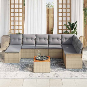 Trädgårdsoffset 9 pcs Beige Poly rattan