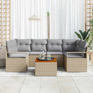 Trädgårdsoffset med kudde 7 pcs Beige Poly rattan