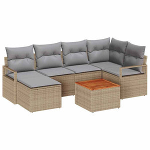 Trädgårdsoffset med kudde 7 pcs Beige Poly rattan