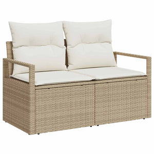Trädgårdsoffset med kudde 9 pcs Beige Poly rattan