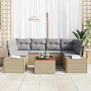 Trädgårdsoffset med kudde 7 pcs Beige Poly rattan