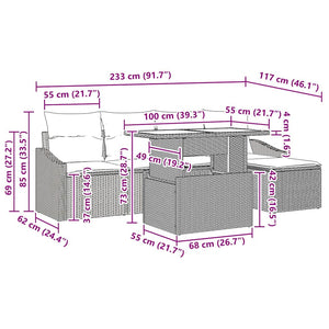 Trädgårdsoffset med kudde 6 pcs Brun och gräddvit