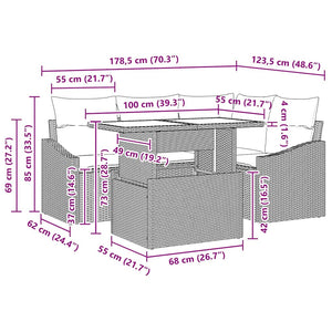 Trädgårdsoffset med kudde 5 pcs Beige och Ljusgrå konstrotting