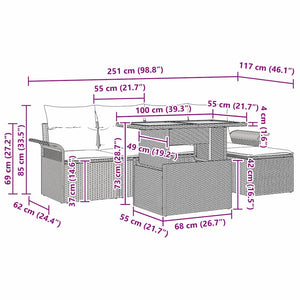 Trädgårdsoffset med kudde 6 pcs Svart