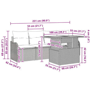 Trädgårdsoffset med kudde 5 pcs Grå