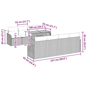 Trädgårdsoffset med kudde 7 pcs Grå