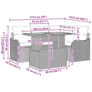 Trädgårdsoffset med kudde 5 pcs Svart och gräddvit