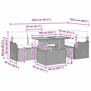 Trädgårdsoffset med kudde 6 pcs Grå
