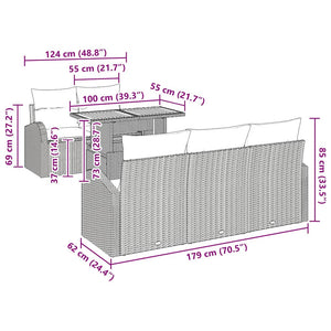 Trädgårdsoffset med kudde 6 pcs Svart och gräddvit