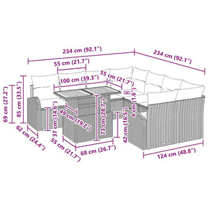 Trädgårdsoffset med kudde 9 pcs Grå