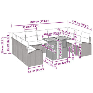 Trädgårdsoffset med kudde 10 pcs Svart och gräddvit