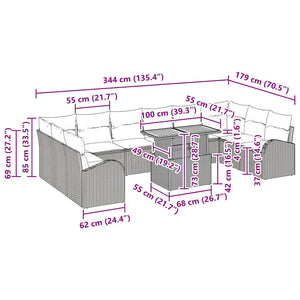 Trädgårdsoffset med kudde 11 pcs Svart och gräddvit