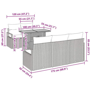 Trädgårdsoffset med kudde 6 pcs Svart och gräddvit