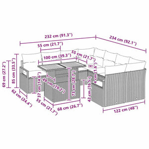 Trädgårdsmöbelset med kudde med kudde 9 pcs Beige och Grå