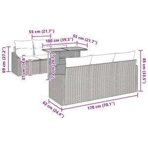 Trädgårdsoffset med kudde med kudde 7 pcs Beige och Grå