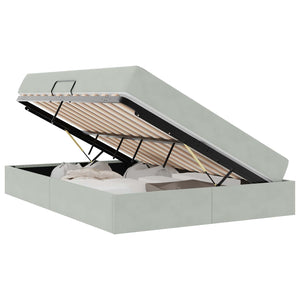 Förvaringssäng med madrass Ljusgrå 140 x 200 cm Sammet