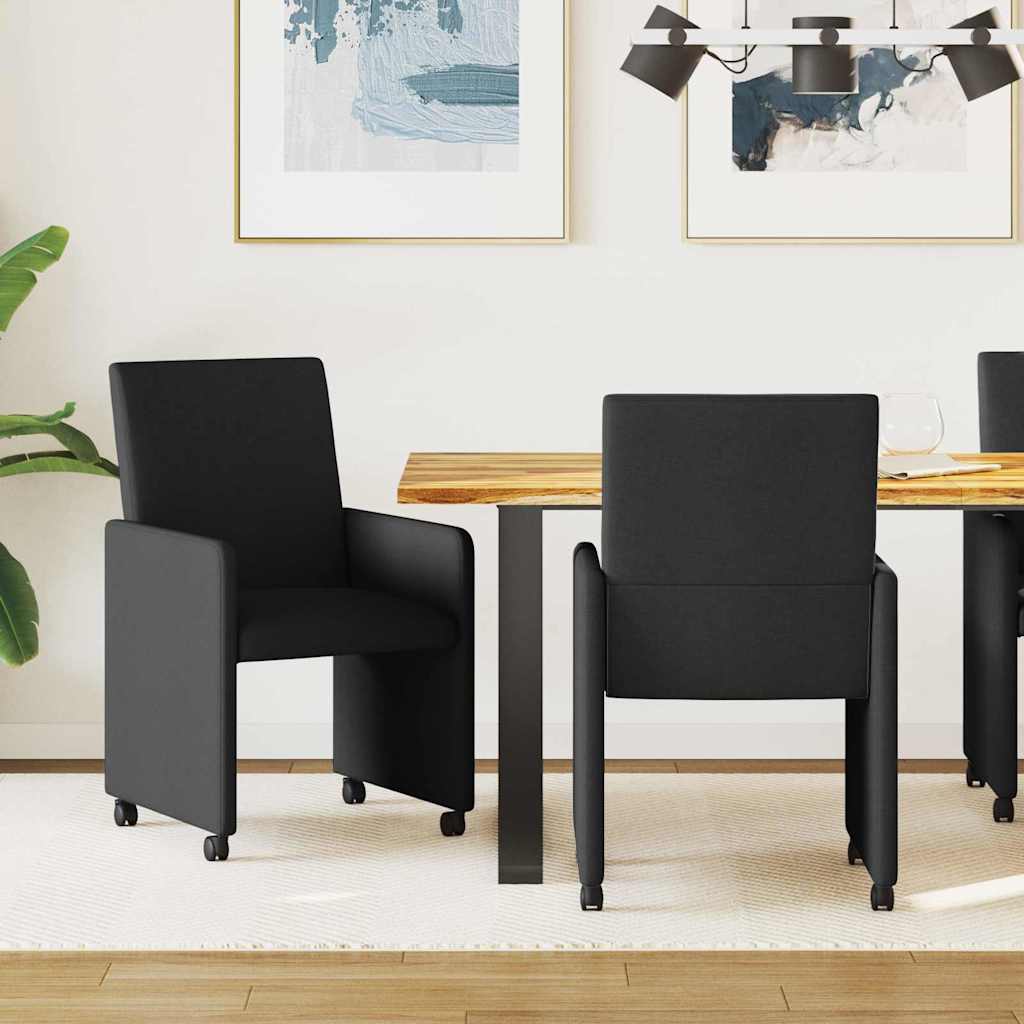 Matstolar med hjul 2 st tyg Svart 57 x 66 x 94 cm