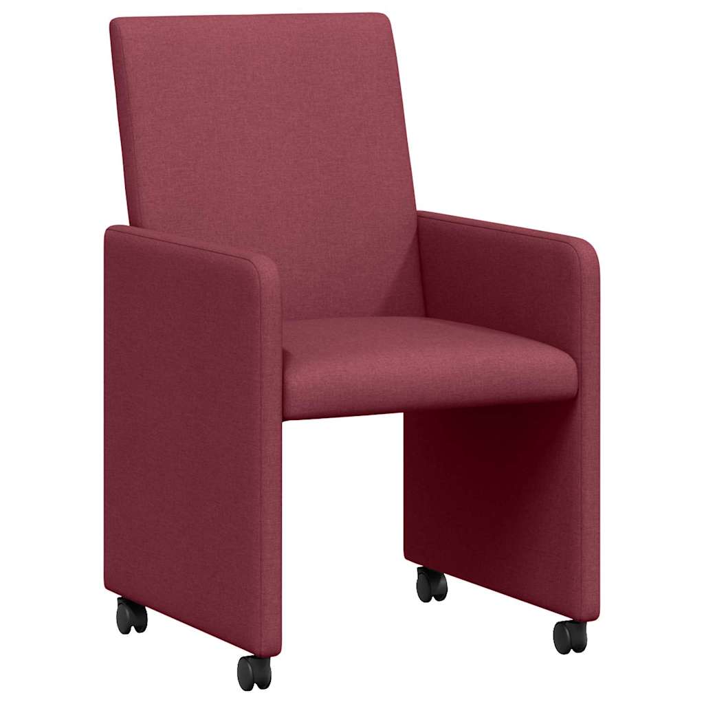 Matstolar med hjul 2 st tyg Vinröd 57 x 66 x 94 cm