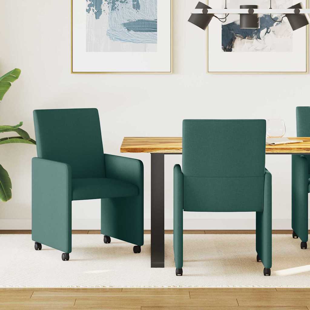Matstolar med hjul 2 st tyg Mörkgrön 57 x 66 x 94 cm