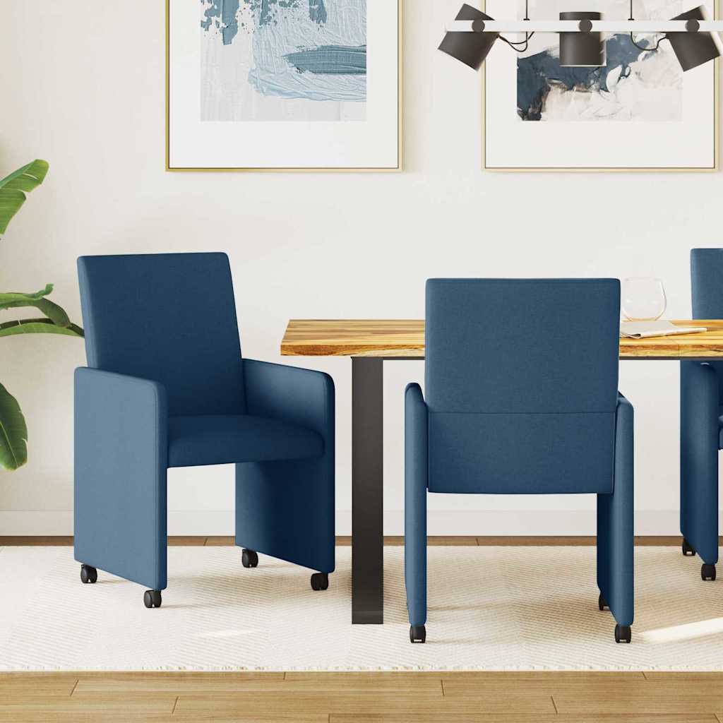 Matstolar med hjul 2 st tyg Blå 57 x 66 x 94 cm