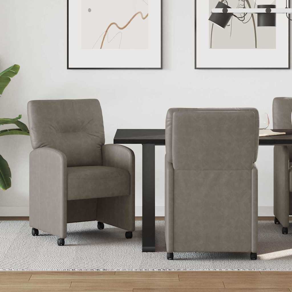 Matstolar med hjul 2 st Konstläder Grå 57 x 67 x 95 cm