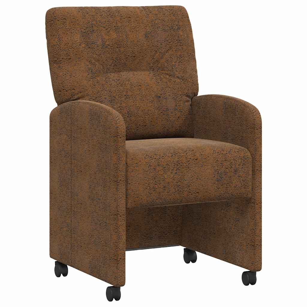Matstolar med hjul 2 st Faux mockaläder Brun 57 x 67 x 95 cm
