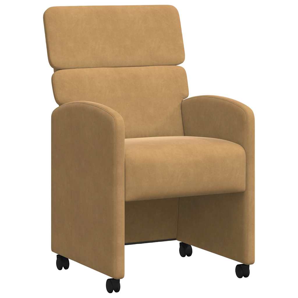 Matstolar med hjul 2 st Sammet Brun 58 x 65 x 98 cm