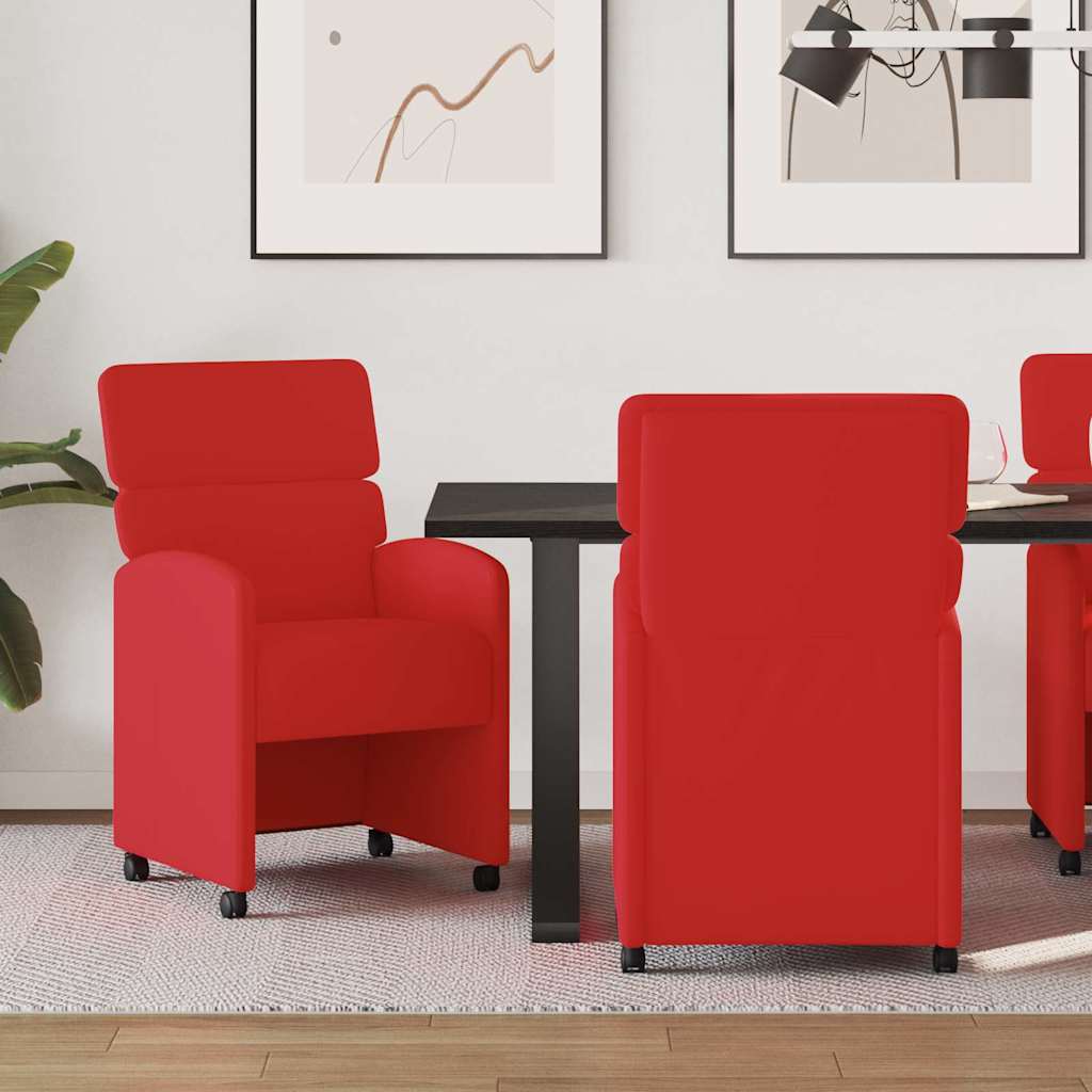 Matstolar med hjul 2 st Konstläder Röd 58 x 65 x 98 cm