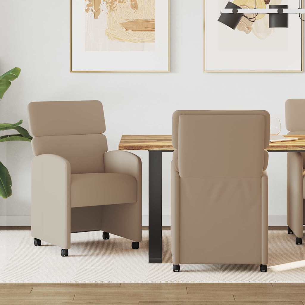 Matstolar med hjul 2 st Konstläder Cappuccino 58 x 65 x 98 cm
