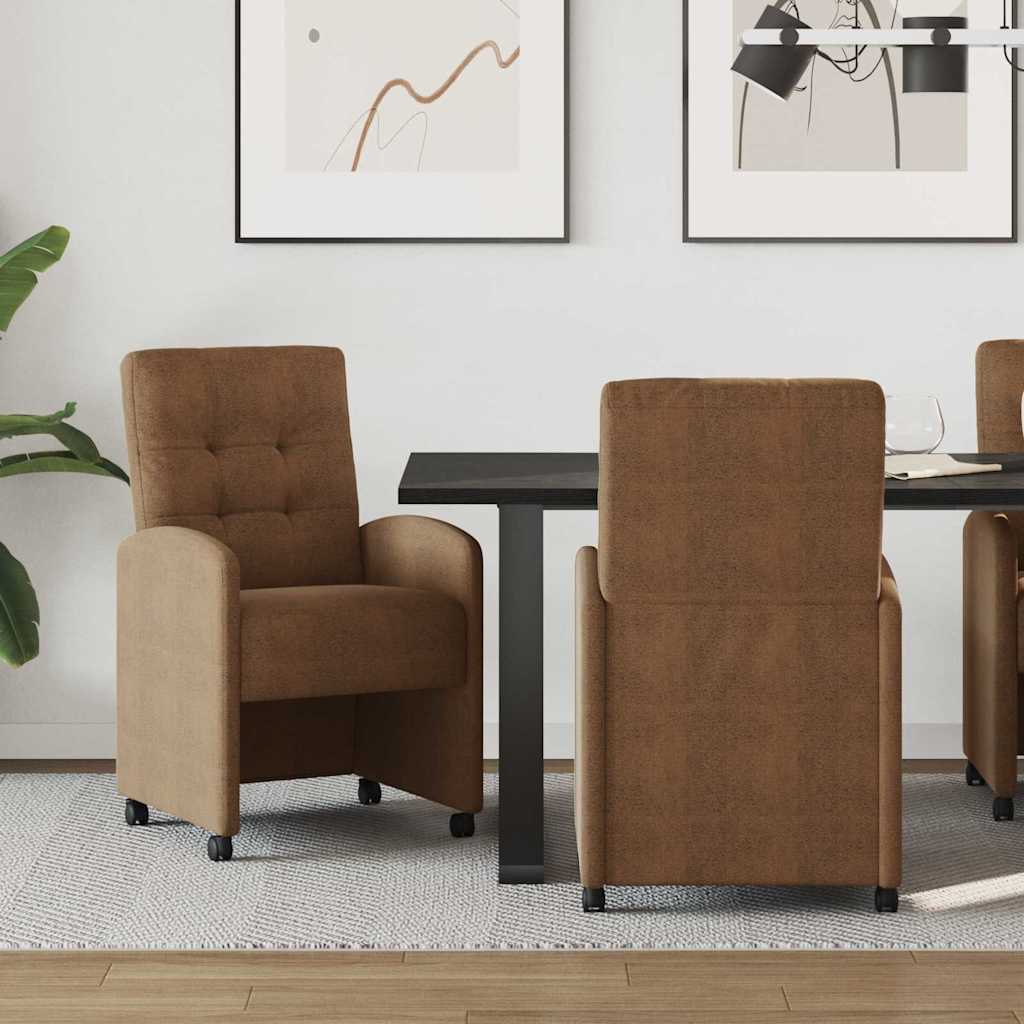 Matstolar med hjul 2 st Faux mockaläder Brun 58 x 67 x 97 cm