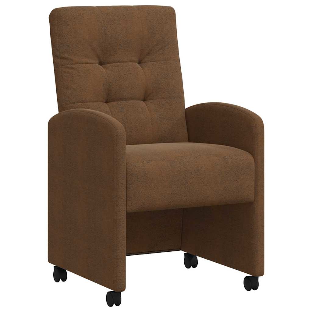 Matstolar med hjul 2 st Faux mockaläder Brun 58 x 67 x 97 cm