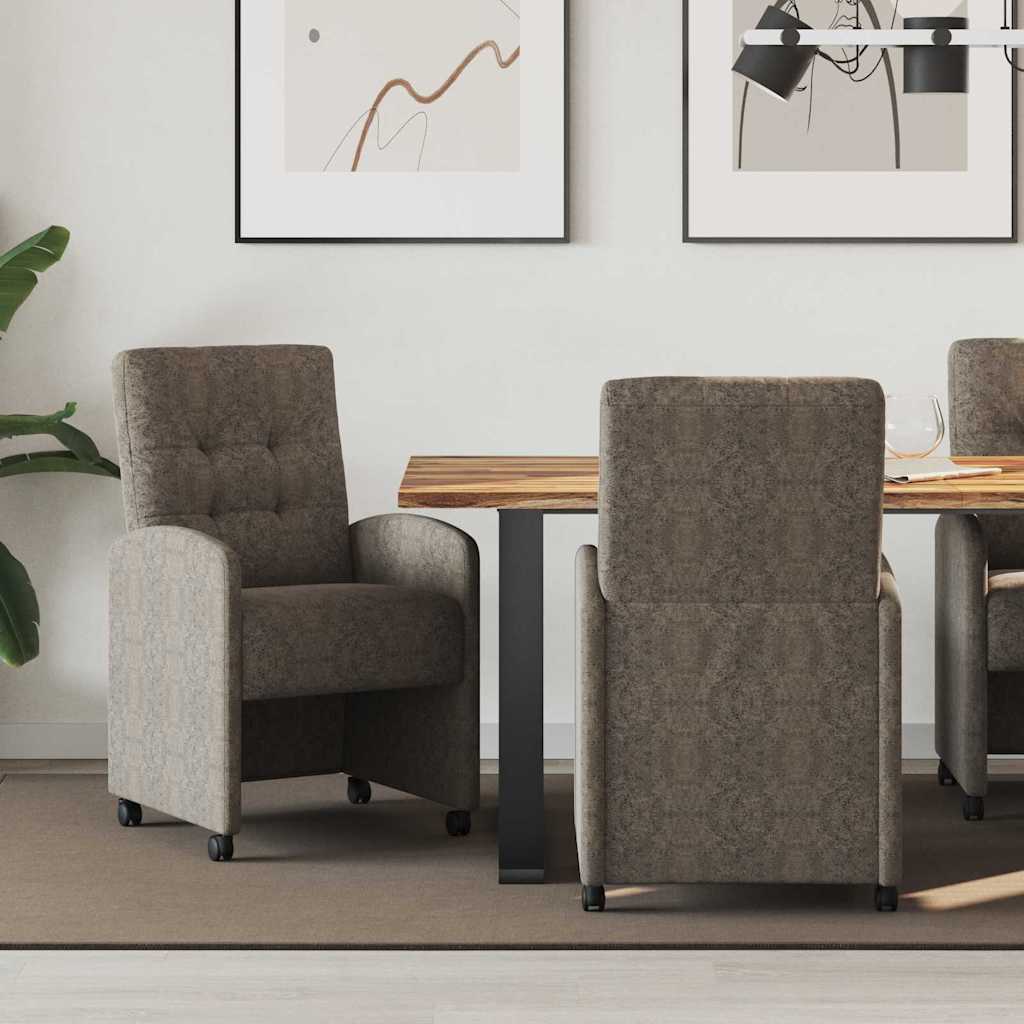 Matstolar med hjul 2 st Faux mockaläder Mörkgrå 58 x 67 x 97 cm