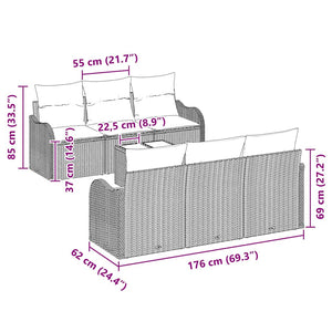 Trädgårdsoffset 7 pcs Brun och Kräm Konstrotting, Stål och Glas