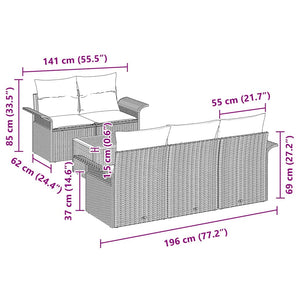 Trädgårdsoffset med kudde med lagring med kudde 6 pcs Svart