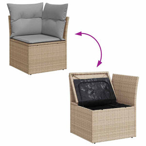 Trädgårdsoffset med kudde 5 pcs beige och ljusgrå Poly rattan