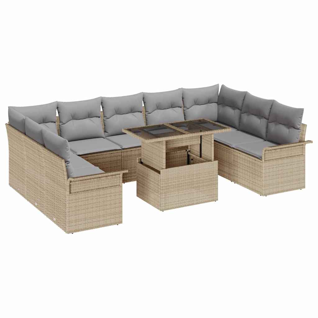 Trädgårdsoffset 10 st Beige Poly Rattan