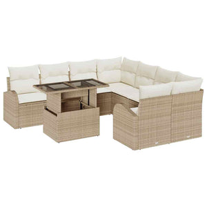 Trädgårdsoffset med kudde med lagring 9 pcs Beige Poly Rattan