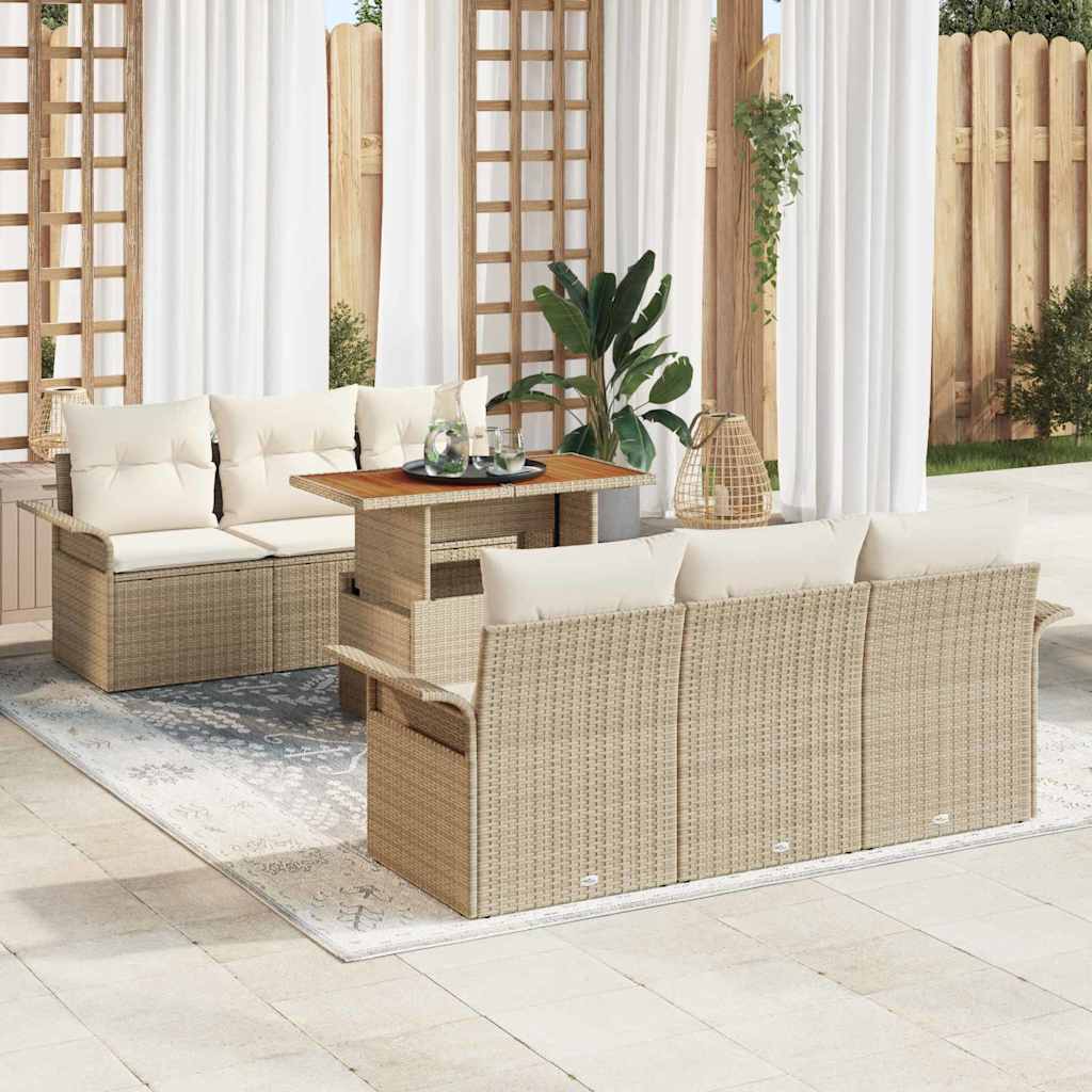 Trädgårdsoffset 7 st Beige Poly rattan